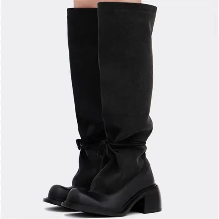 Bottes noires à talon haut et tube long pour femme