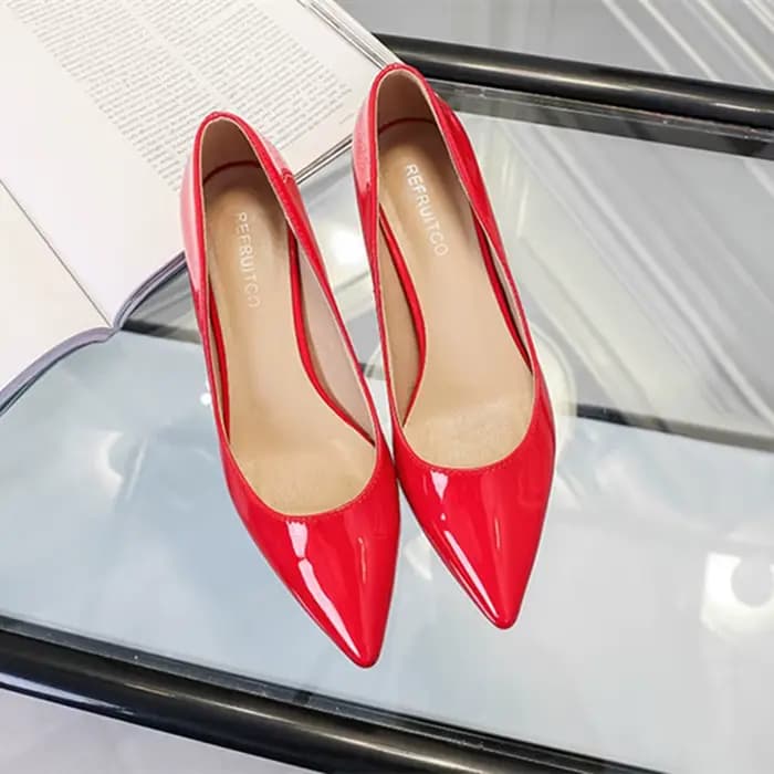 Femme talons bas chaussures élégantes escarpins nulocs 3 cm confortables sans lacet pastèque rouge gris concepteur grande taille Zapatos cuir brillant