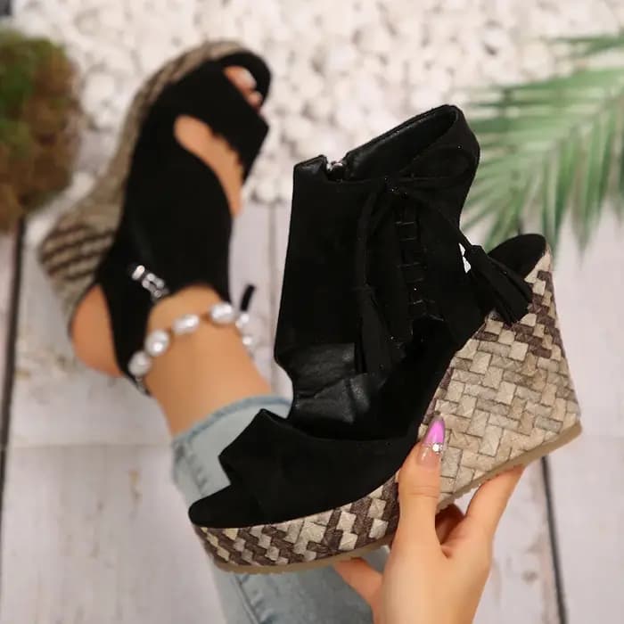 Sandales compensées en daim à talons hauts pour femmes, nouvelle mode bohème 2026, chaussures d'été à plateforme ultra confortables pour femmes