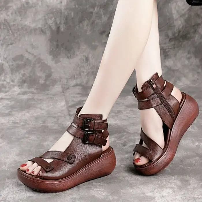 Sandales de gladiateur en cuir rétro pour femmes