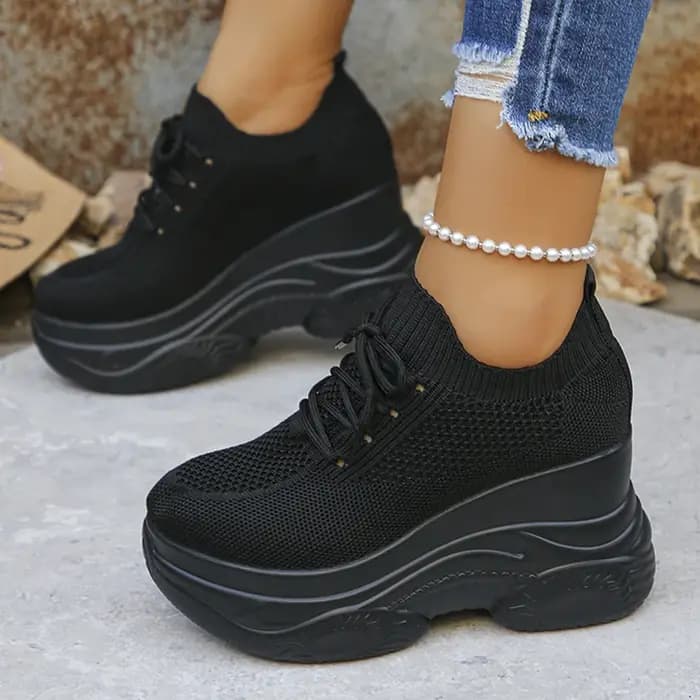 Baskets à semelles compensées blanches tricotées pour femmes