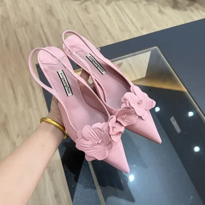 Chaussures à talons pour femmes, escarpins à bout pointu, talons fins et bas, élégantes, pour mariage, mules, talons hauts, rose, tendance, sexy, à fleurs