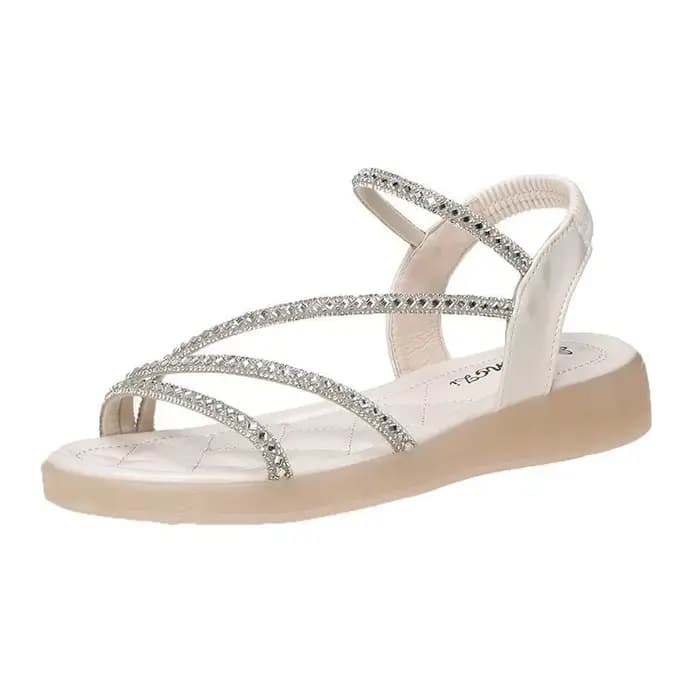 Sandales tendance pour femmes avec strass, nouvelle collection été 2024, style romain à talon plat et semelle épaisse, très tendance
