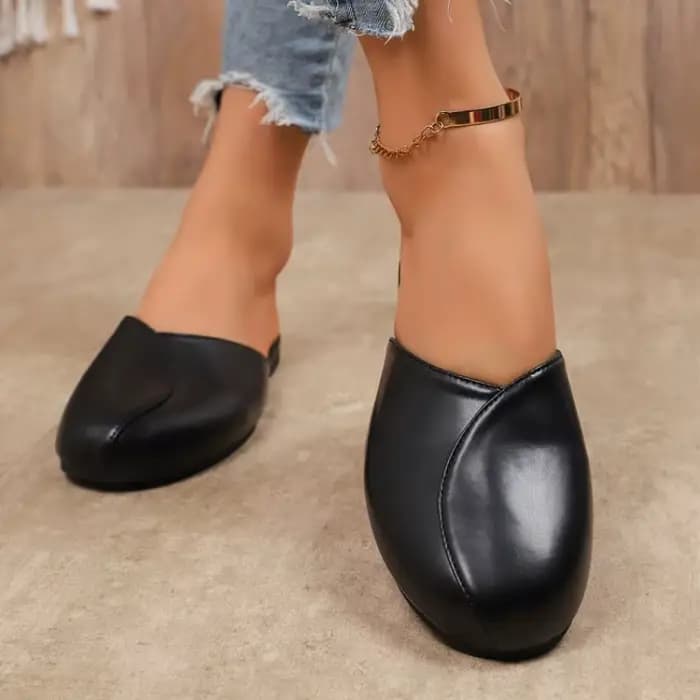 Mules élégantes pour femmes, plates, à bout fermé, en similicuir, style minimaliste, décontractées, pour le bureau, chaussures sans talon