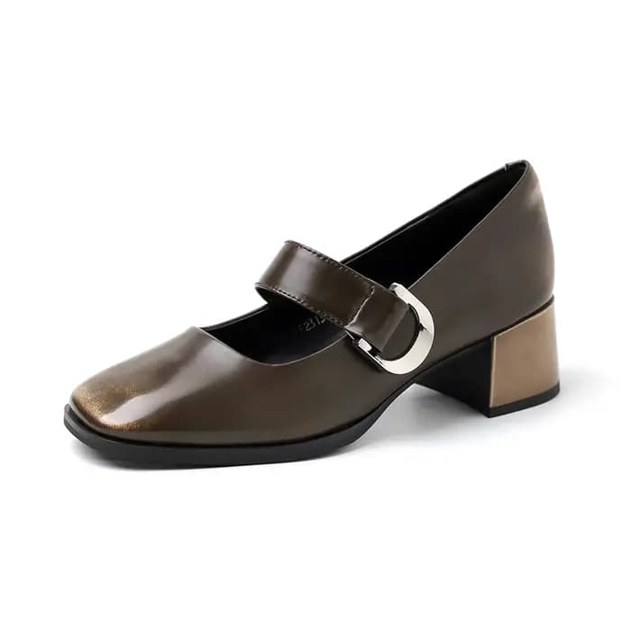 Ods Mary Jane pompes femmes 2025 nouveau printemps luxe véritable cuir de vache moyen bloc talon fait à la main qualité confortable respirant