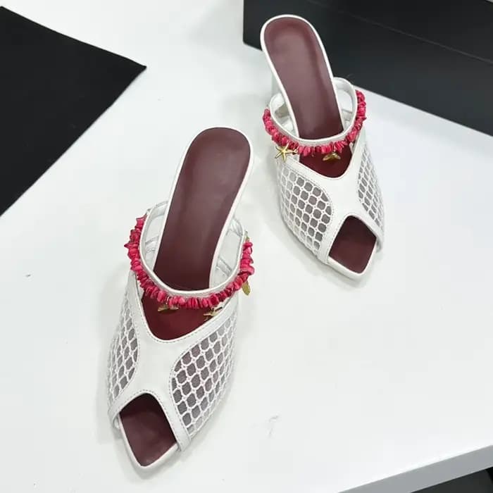 Mules à talon carré en maille perlée pour femme 2026