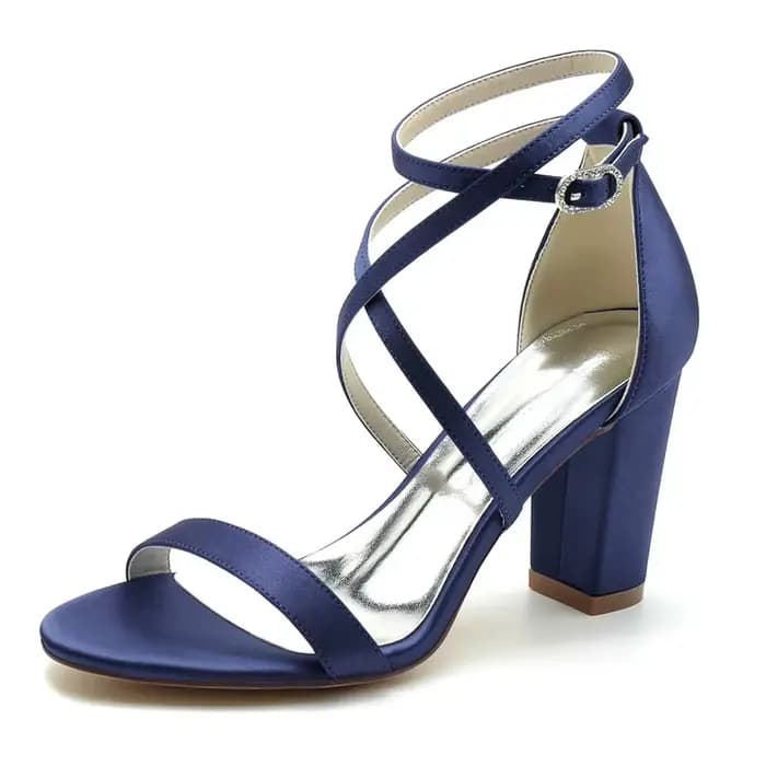 Sandales à talons en Satin pour femmes, chaussures de mariée, bout ouvert, sangle croisée, boucle, soirée, bal