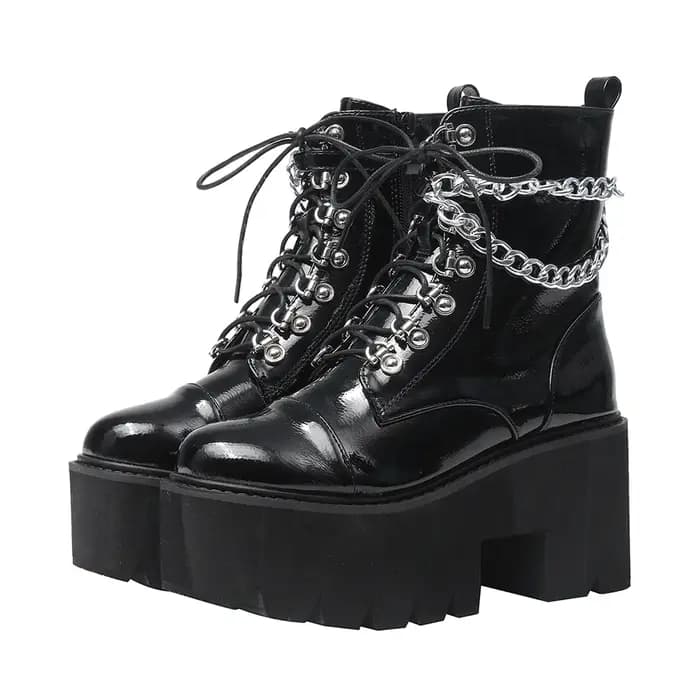 Gdgydh gothique noir bottes pour femmes Sexy chaîne talon épais plate-forme