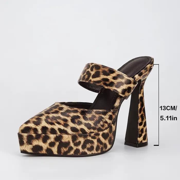 Mules à plateforme pour femme, talons hauts 13 cm, bout fermé, motif léopard, chaussures de soirée été 2026