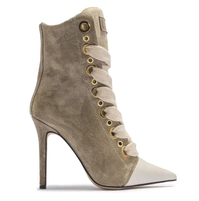 Bottines à bout pointu en daim chic, talons aiguilles, lacets colorés, cuir, grandes tailles, chaussures de luxe pour femmes, talons hauts sexy marron.