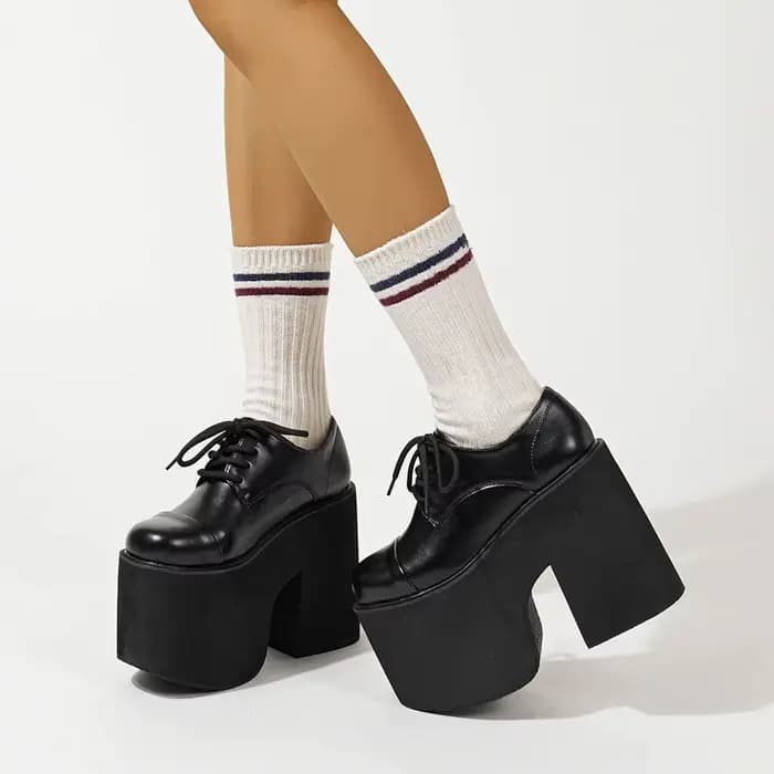 Gdgydh femmes escarpins à talons épais à lacets élégant Oxford plate-forme pompes