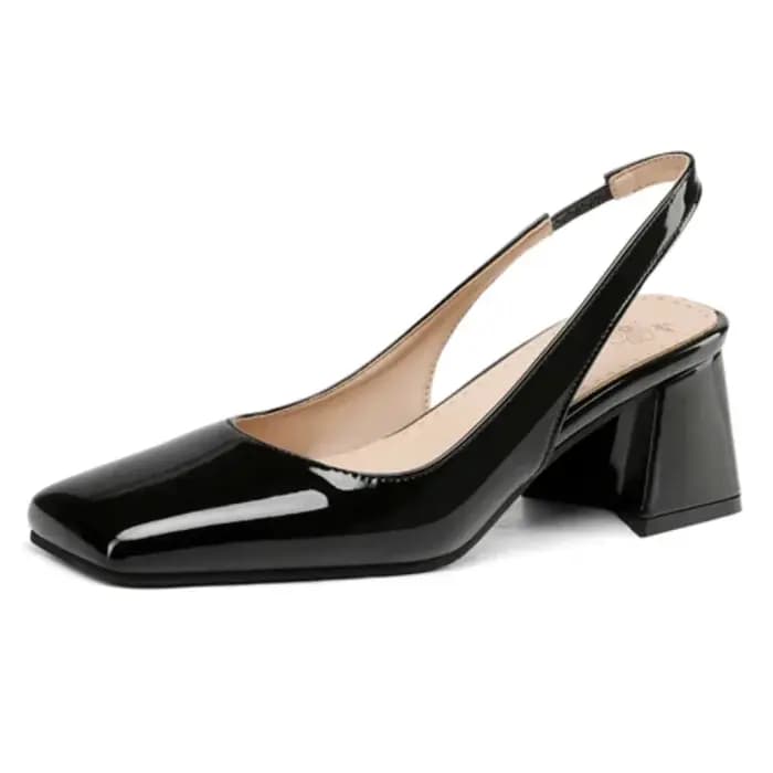 Escarpins Slingback en cuir verni vert vif | Chaussures élégantes à talons épais et bout carré