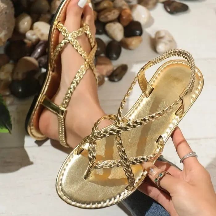 Sandales plates tressées ajourées pour femme, décontractées à entre-doigts, nouvelle mode été 2026, pour la marche, style Zapatos, mules habillées pour femme