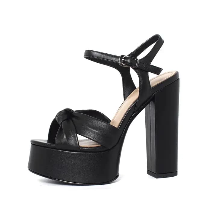 Arden Furtado 2025 été noir peau de vache plate-forme nœud papillon bout rond Super haut talon mot-c