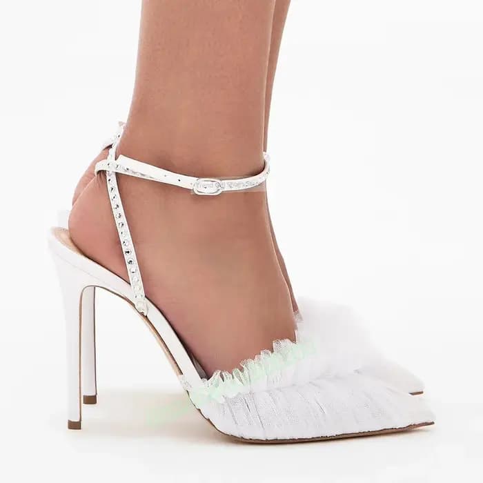 Bretelles pointues sandales en cristal boucles Bling maille creux talon aiguille