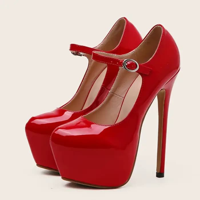 Escarpins à plateforme en cuir verni pour femmes, chaussures Sexy à talons hauts rouges de 17cm, à b