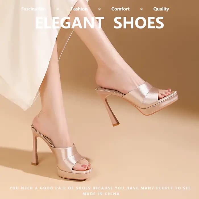 Sandales à talons hauts en satin de champagne français de créateur pour femme