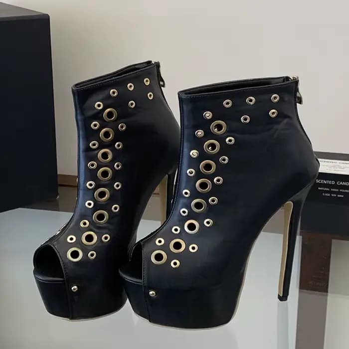 Eilyken Nouveau Design Sandales Femme à Plateforme en Métal Creux Peep Toe Talons Aiguilles Sexy Cha