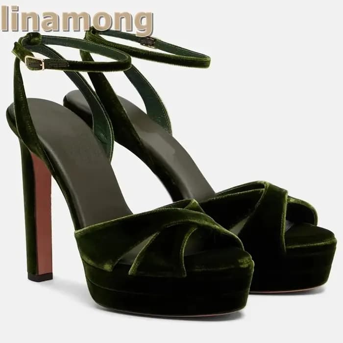 Sandales à talons plateforme en velours bordeaux pour femmes, chaussures à lanières croisées, imprimé léopard, talons hauts, chaussures de luxe de styliste en daim solides