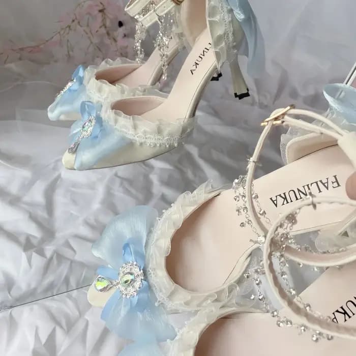 Chaussures Lolita à talons blancs et bleus pour femmes, chaussures Mary Jane, chaussures de mariage à plateforme, chaussures élégantes à talons pour fête
