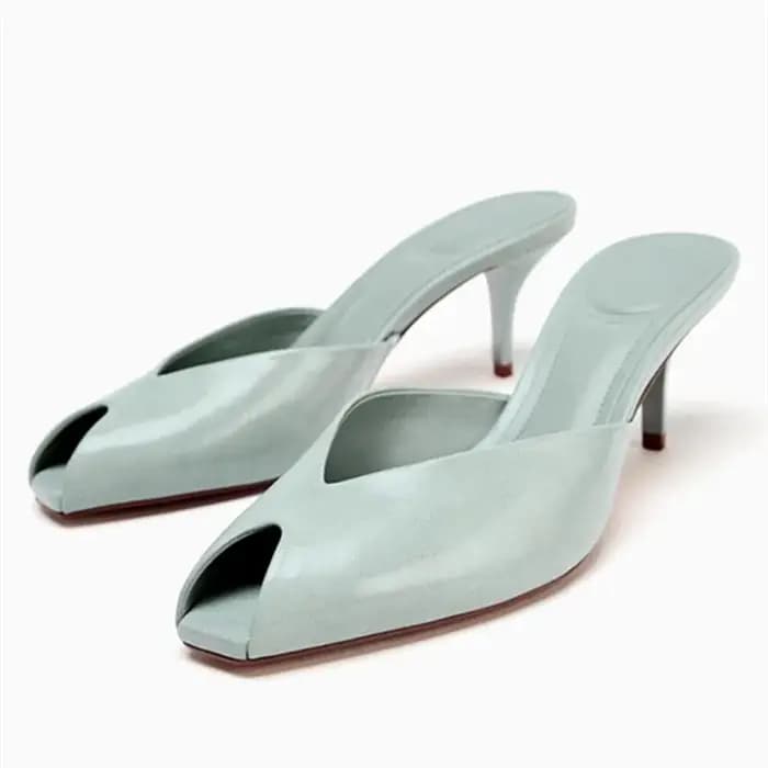 Pantoufles à talons en cuir verni doré pour femmes