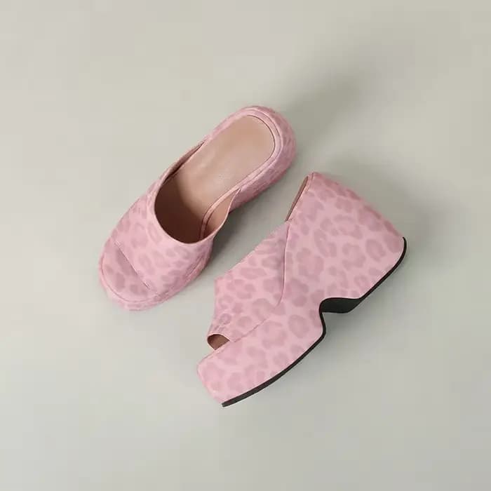 Léopard guépard imprimé bout ouvert décontracté dames été diapositives plate-forme compensées talons hauts sandales plates pantoufles en plein air Mules chaussures