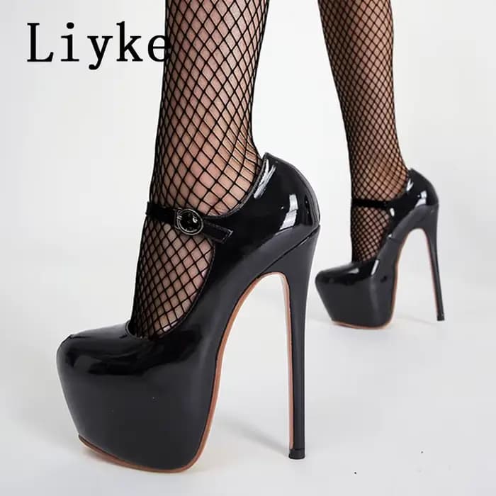 Liyke 2026 printemps automne femmes plate-forme pompes noir bout rond boucle sangle 17CM Super talons hauts pôle danse chaussures Stiletto Mujer