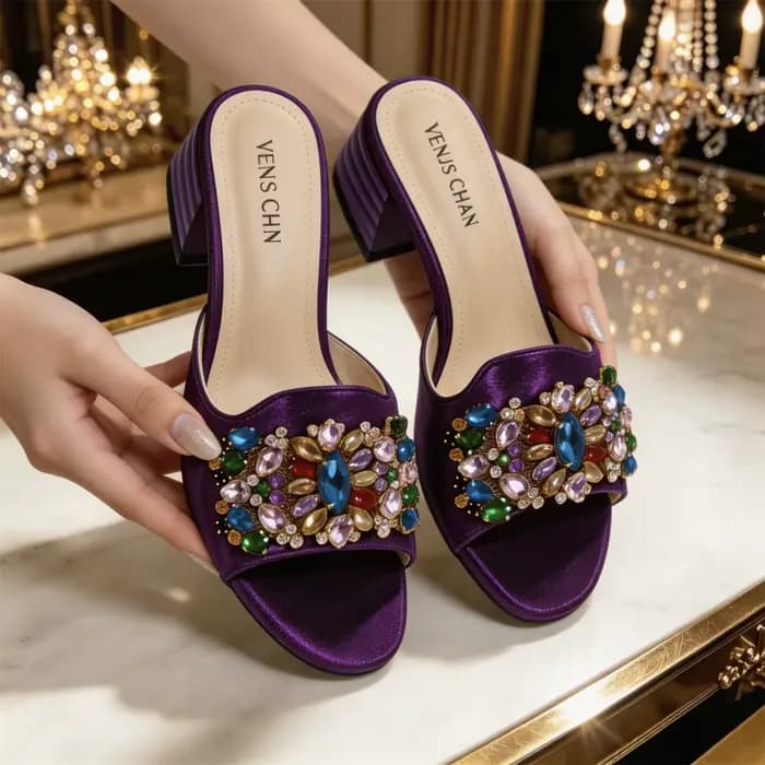 Escarpins violets pour femmes 2026 - Élégance italienne avec accents en strass pour mariages et soirées - Grandes tailles