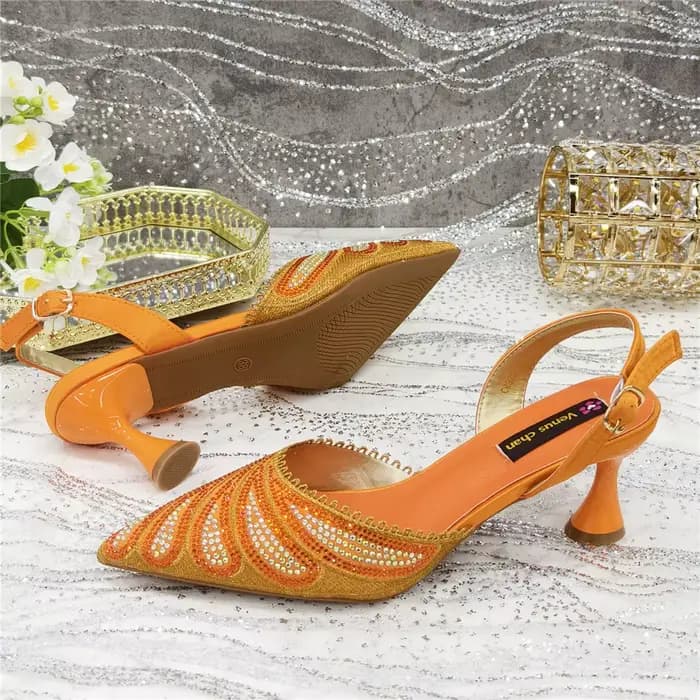 Sandales de Luxe à Talons Hauts, Ensemble de Sacs en Orange, pour ixde Mariage, Tendance 2025