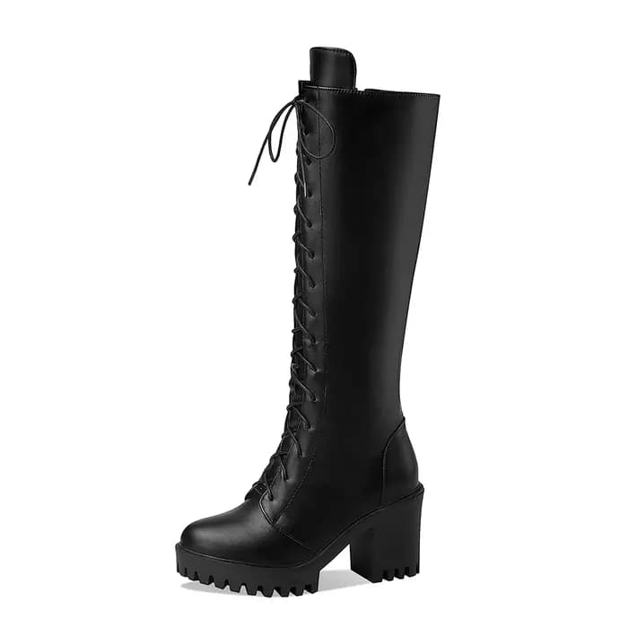 Bottes en dentelle croisée à semelle épaisse pour femmes