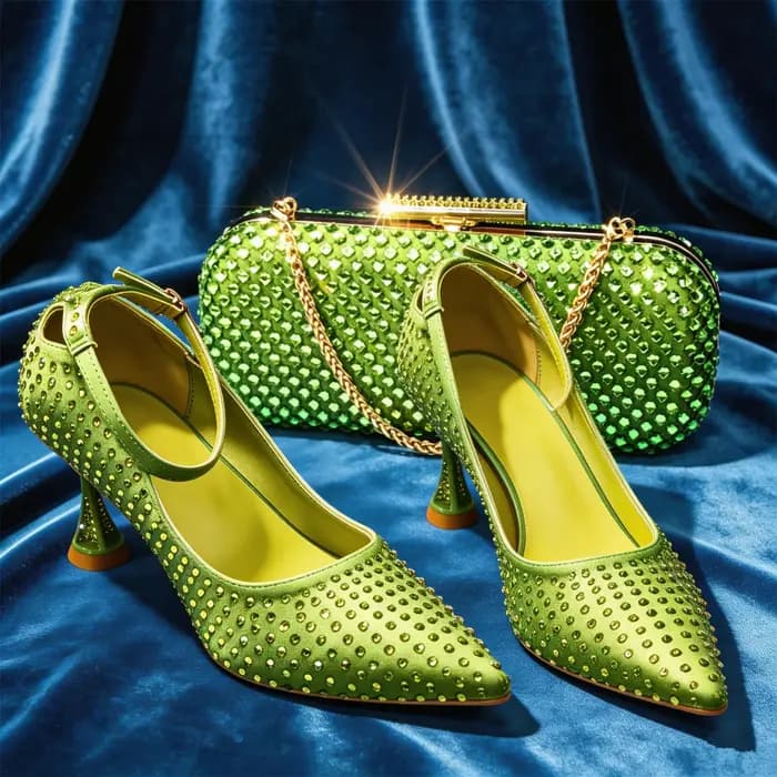 Ensemble élégant talons et sac à main fuchsia pour femme 2026 – Chaussures ornées de strass magnifiques pour mariages et événements spéciaux