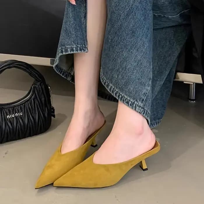 Bout pointu femmes pantoufles talons hauts robe De luxe Mules chaussures mode Sexy pompes 2025 été élégant concepteur Zapatos De Mujer