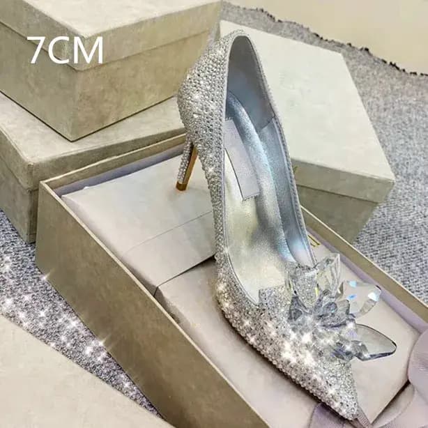 Chaussures de mariage personnalisées en argent Champagne cristal pour femmes