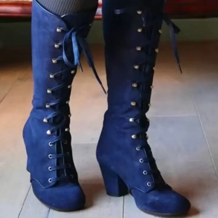 Bottes mi-mollet pour femme à talon épais et plat