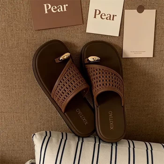 Sandales d'été XIXITIAO pour femmes, mode décontractée, design en maille tissée, tongs de plage conf