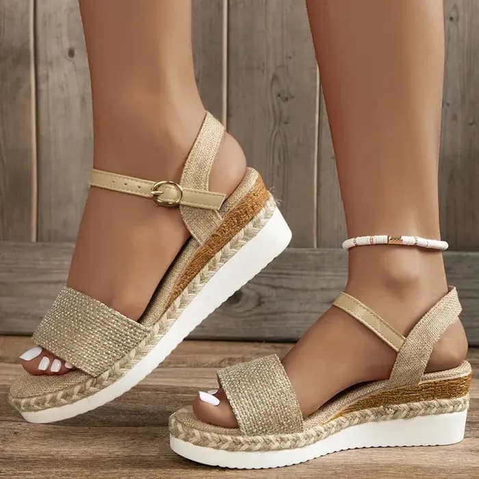 Espadrilles en toile sandales compensées pour femmes 2025 été décontracté bride à la cheville plate-forme