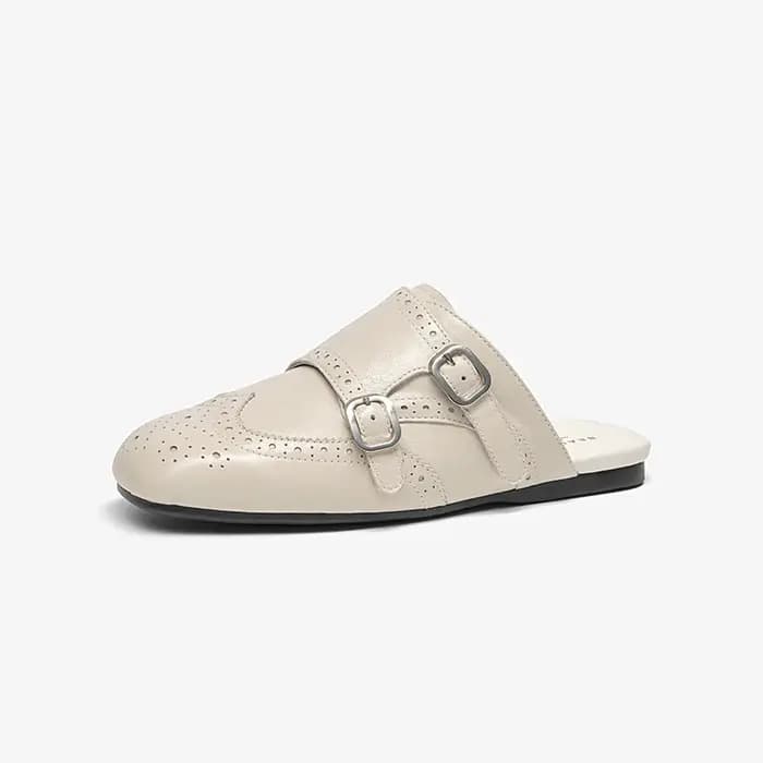 BEAUTODAY – mules rétro pour femmes, pantoufles en cuir de mouton avec sangle à boucle, pantoufles à bout rond, chaussures d'extérieur pour dames, 36394