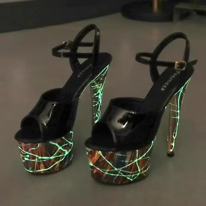 Talons aiguilles en cuir verni pour femmes, sandales à plateforme, escarpins super hauts, fluorsagesse, sandales punk, poteau, phtalchaussure, 88