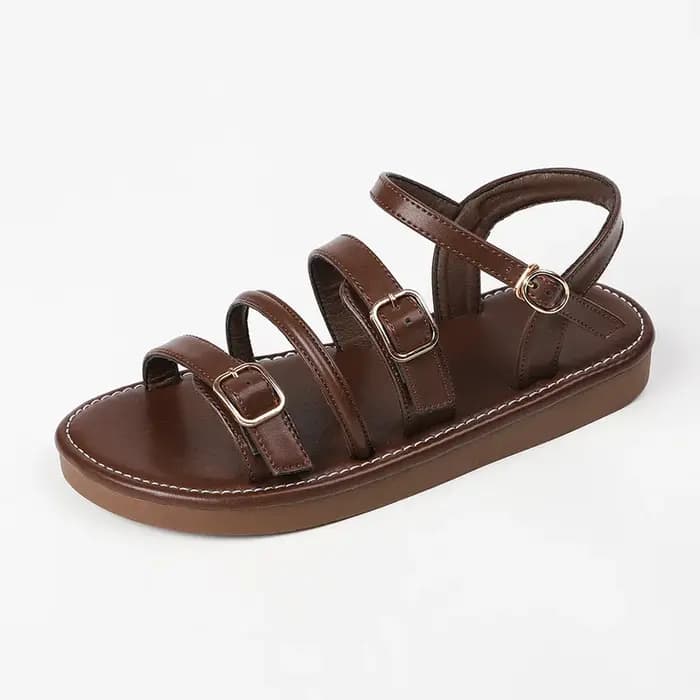Sandales romaines pour femmes, chaussures d'été décontractées à semelle plate, marron, pour la plage, polyvalentes, faciles à enfiler