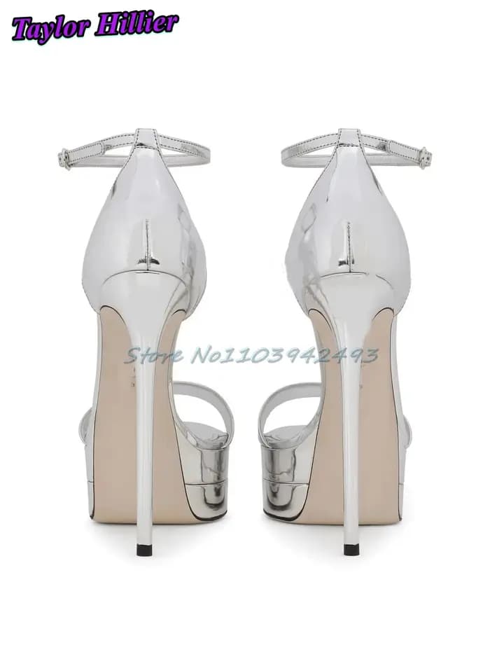 Sandales à talons argentés métallisés pour femmes, chaussures De luxe De styliste, une sangle, nouve