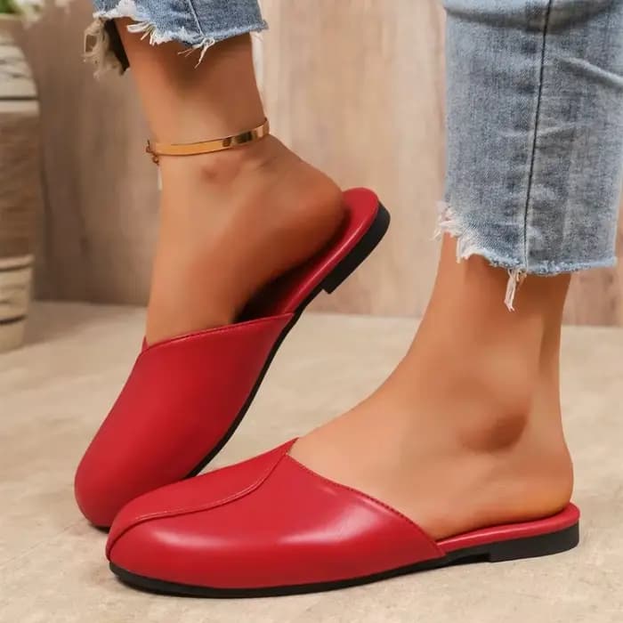 Mules élégantes pour femmes, plates, à bout fermé, en similicuir, style minimaliste, décontractées, pour le bureau, chaussures sans talon