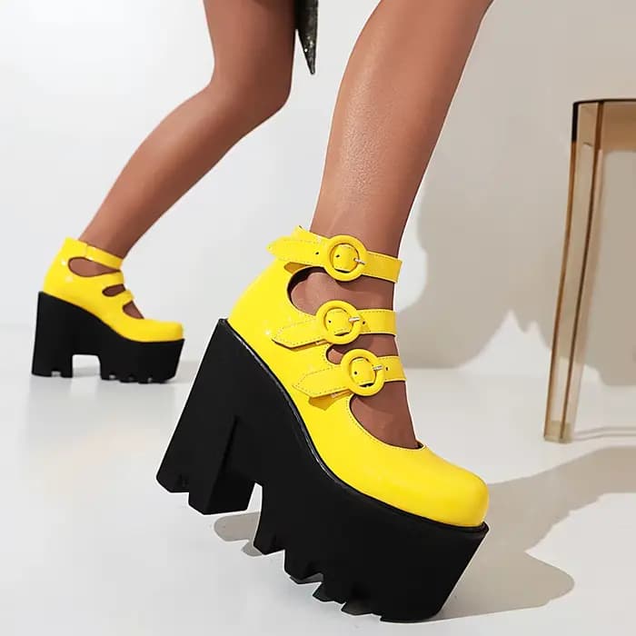 Escarpins en cuir verni brillant pour femmes, talons hauts, plateforme super haute, 3 rangées de l'o