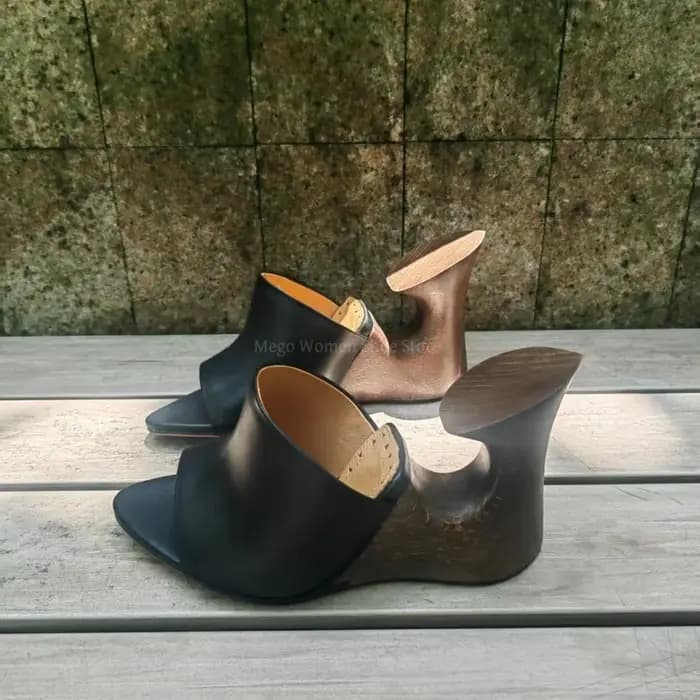 Pantoufles à talons hauts compensés en bois pour femmes