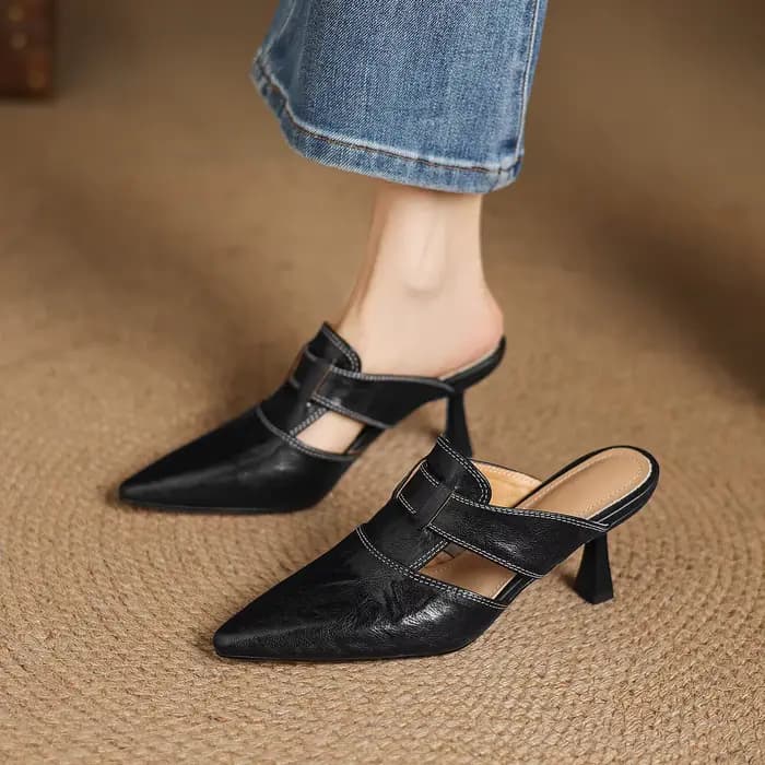 Nouvelles mules d'été 2026 pour femmes, en cuir véritable, chaussures à bout pointu, talons hauts, s