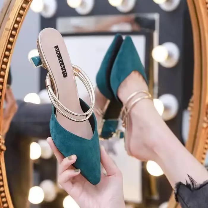 Avec talon chaussures à bout pointu Mules vertes été 2025 pantoufles pour femmes et dames sandales diapositives faciles à porter luxe Vip H sandale F