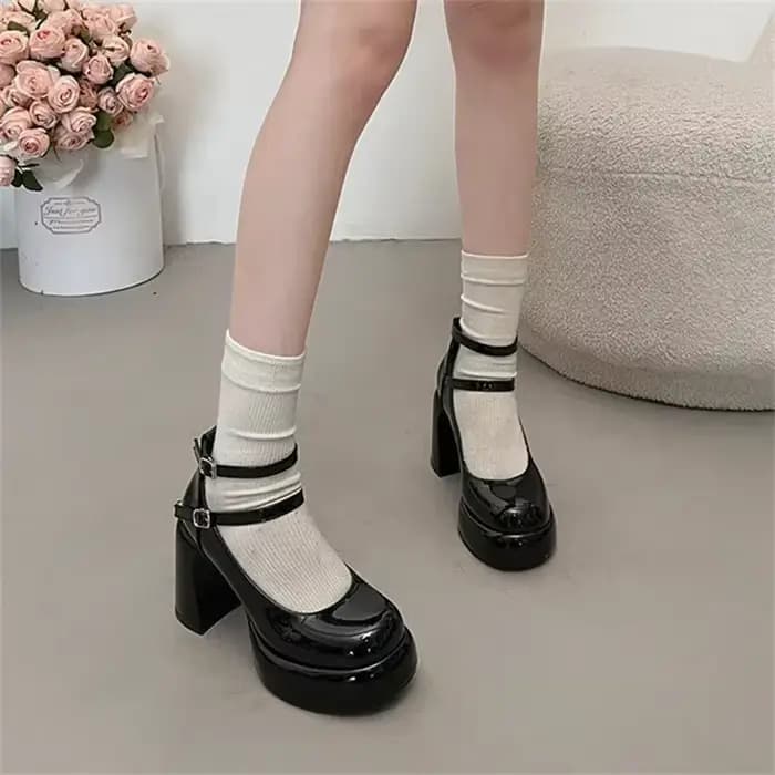 Mary-Escarpins à essence pour femmes et filles, chaussures à double structure, talon épais, robe de