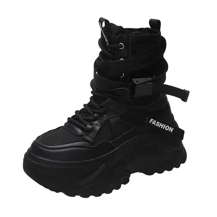 Bottes de moto noires à plateforme épaisse