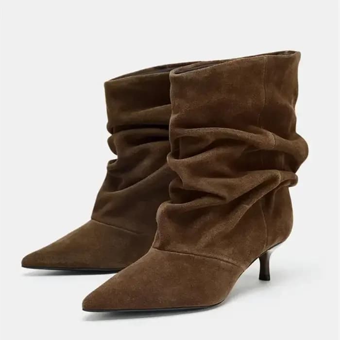 Bottines d'hiver à bout pointu pour Femme, bottes courtes plissées, rétro, élégantes, De styliste