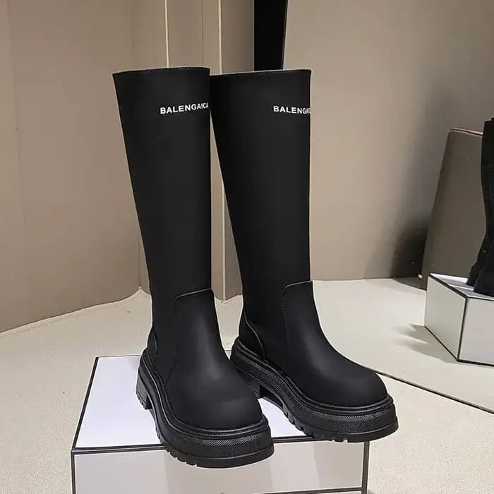 Noir talon moyen hiver genou haut arbre chaussures pour femme longues femmes bottes bout rond Cosplay Goth mode 2025 gothique
