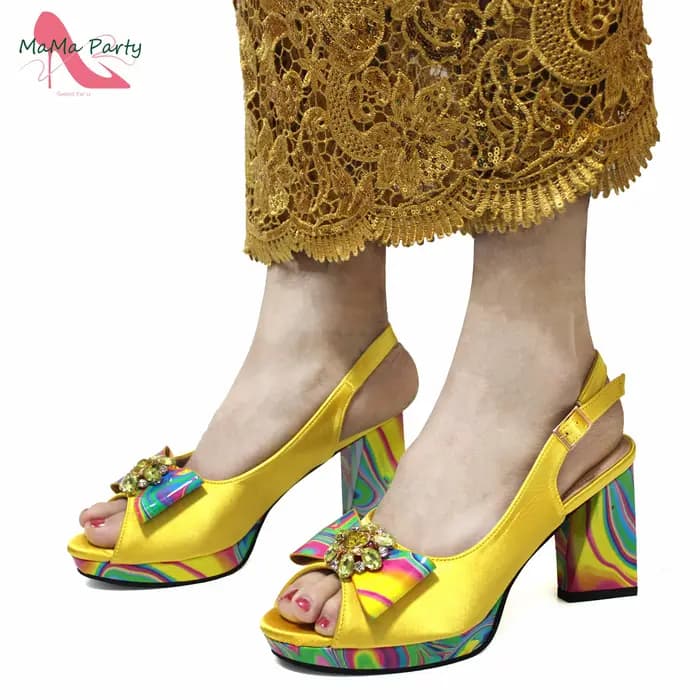 Chaussures Italiennes et Sac à Talons Super Hauts pour Femme, Sandales Africaines Jaunes pour ixde M